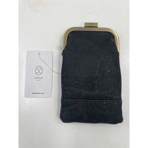 NWT Laflore Paris Cork Coin Pouch Women's Black Brass Clasp Vegan Classic Retro